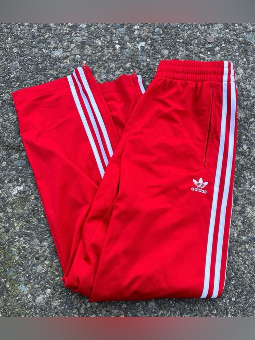 Adidas Red Three-Stripe Track Pants